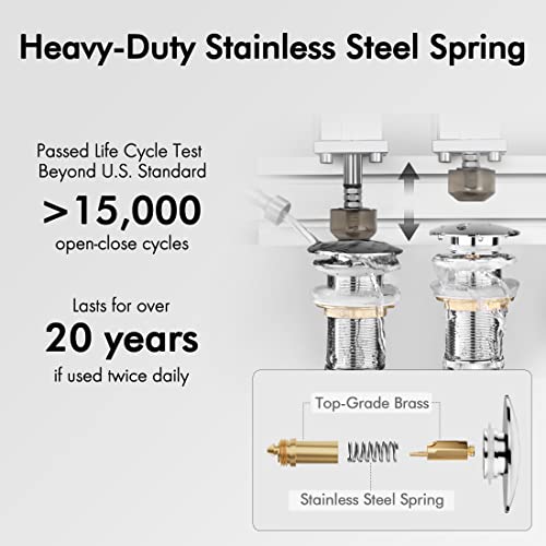 KES Bathroom Sink Drain Without Overflow Vessel Sink Lavatory Vanity Pop Up Drain Stopper Polished Chrome for 1.6"-1.9" Sink Hole, All Metal Rustproof Brass and 304 Stainless Steel, S2008D-CH - color: Polished Chrome, style: NO Overflow, 1 Pack