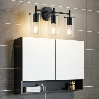 Indoi Bathroom Light Fixtures, 3-Light Matte Black Vanity Light, Black Bathroom Lights Over Mirror with Clear Glass Shade, Wall Sconces for Mirror Bedroom Living Room Hallway - color: Matte Black