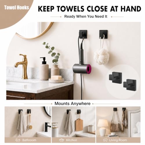 5-Piece Matte Black Bathroom Accessorys Stainless Steel Towel Bar Set | Square with Toilet Paper Holder Towel Ring Hook and Towel Racks for Bathroom Wall Mounted Bathroom Hardware Set - color: Matte Black