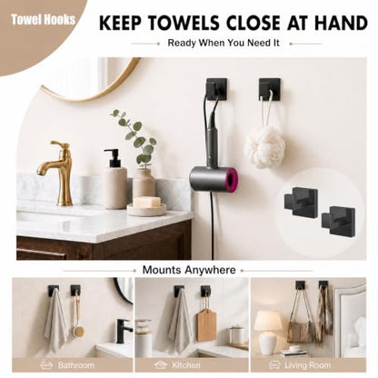 5-Piece Matte Black Bathroom Accessorys Stainless Steel Towel Bar Set | Square with Toilet Paper Holder Towel Ring Hook and Towel Racks for Bathroom Wall Mounted Bathroom Hardware Set - color: Matte Black