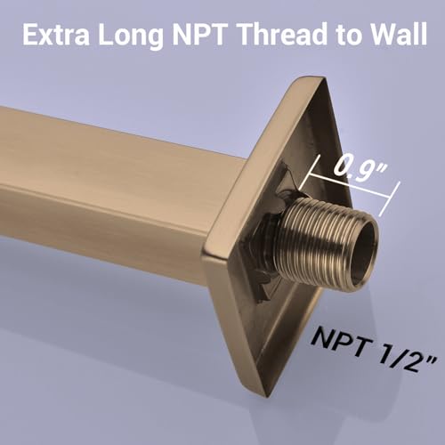 TRUSTMI 16" Shower Arm Champagne Bronze, Wall Mount Rainfall Extension | Square Arm with Flange, Stainless Steel Rainfall Shower Head Extension, NPT 1/2" Wall Mount, Universal Fittings, 90° - color: Champagne Brozne