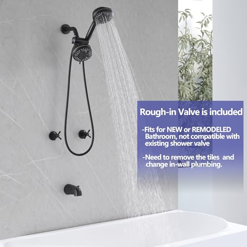 2 Handle Tub Shower Faucet Set Matte Black with Valve Wall Mounted | Many Spray Options, Dual Head Work independently /Work Together, Brass Valve, NPT 1/2" US Connection - color: Matte Black, style: Style B
