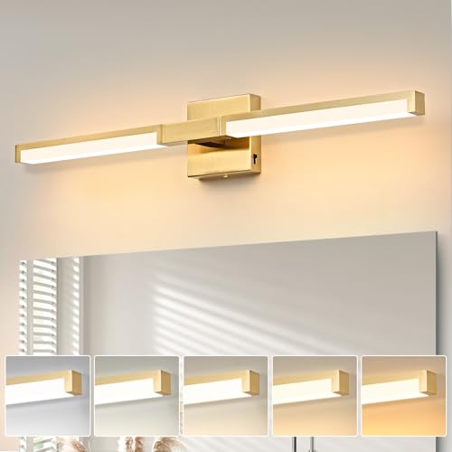 24 Inch Bathroom Vanity Light Fixtures, Gold Modern Light Fixtures Over Mirror, 12W 5CCT Dimmable Wall Light - color: Gold - 1Pack, size: 24 inch