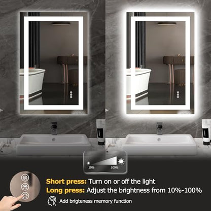 Hivone 24X36 LED Bathroom Mirror with Lights, Anti-Fog, Dimmable, Backlit + Front Lit, Smart Bathroom Vanity Mirror, Memory Function, Shatterproof, Tempered Glass (Horizontal/Vertical) - size: 24"L x 36"W