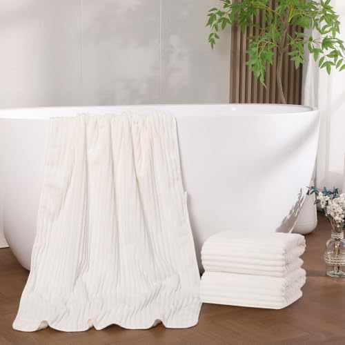 Bath Towels 2-Pack, 27.5x55 Inches - Ultra Soft and Highly Absorbent Quick Dry Microfiber Towels with Hanging Loop, Beauty Twill Stripe Design for Bath, Beach, Gym - color: 2white