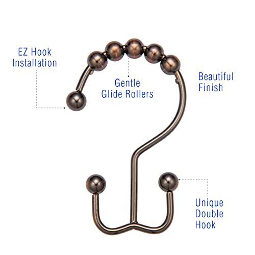 2lbDepot Shower Curtain Rings Hooks - Bronze Finish - Premium 18/8 Stainless Steel - Oil Rubbed Double Hooks with Easy Glide Rollers Rust Resistant - Six Finishes Available - Set of 12 for Shower Rod - color: Oil Rubbed Bronze