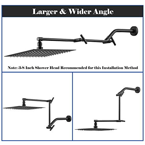Shower Head Extension Arm - 13'' Shower Arm Extension for Rain & Handheld Shower Head, Height & Range Adjustable Shower Extension Arm with Locking Nuts, G1/2 Universal Connector, Matte Black - color: Matte Black