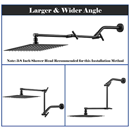 Shower Head Extension Arm - 13'' Shower Arm Extension for Rain & Handheld Shower Head, Height & Range Adjustable Shower Extension Arm with Locking Nuts, G1/2 Universal Connector, Matte Black - color: Matte Black