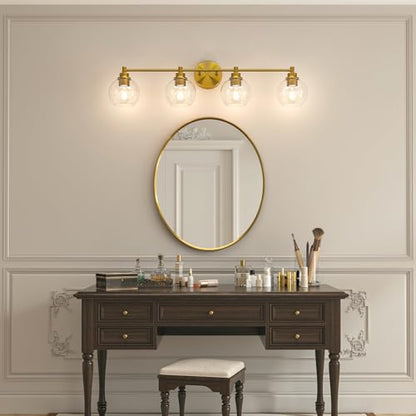 VONLUCE 4 Light Bathroom Vanity Light Fixtures, Gold Finish | Globe Glass Shades, E26 Sockets, Easy to install, Vanity Lights for Bedroom Hallway Living Room - color: Gold, size: 4-Light