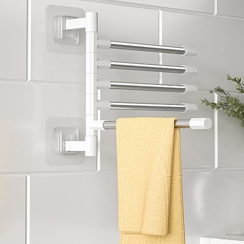 Swivel Towel Rail, 2PCS Folding Towel Holder 5-Arm Towel Rack Wall Mounted Stainless steel Towel Hanger Towel Storage Rack Towel Rails for Bathroom Toilet Kitchen