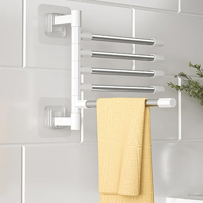 Swivel Towel Rail, 2PCS Folding Towel Holder 5-Arm Towel Rack Wall Mounted Stainless steel Towel Hanger Towel Storage Rack Towel Rails for Bathroom Toilet Kitchen