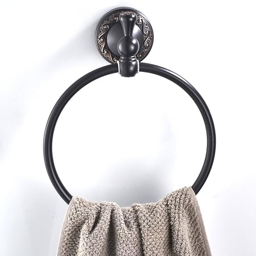 Oil Rubble Bronze Brass Bath Towel Ring, Wall Mounted Black Bathroom Hardware Accessories, Pattern Carving Design - color: Towel Ring