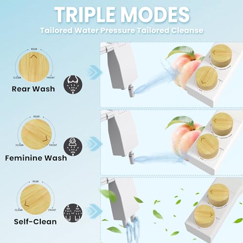 Toilet Bidet With Left/Right Side Reversible Design, Fresh Water, Non-Electric, Toilet Bidet Attachment, Right/Left Hand Side with Dual Nozzle, Self-Clean, Easy to Install (Bamboo Knob) - color: Bamboo Knob
