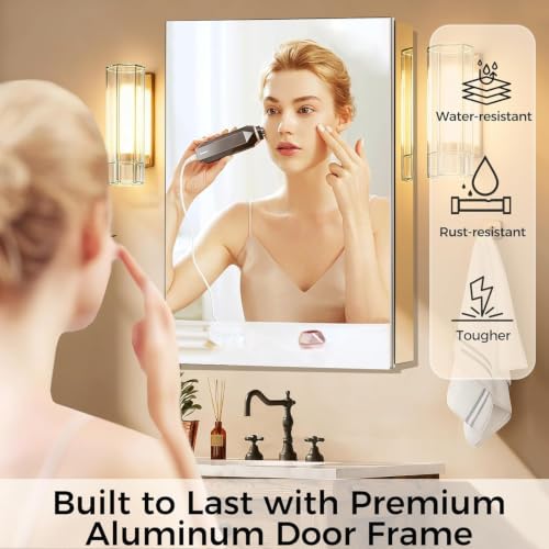 16 x 24 Inch Bathroom Medicine Cabinet with Mirror, Medicine Cabinet Mirror, Bathroom Mirror with Storage with 2 Adjustable Shelves, Assembly Required, Support Recessed or Surface Mount - size: 16 x 24