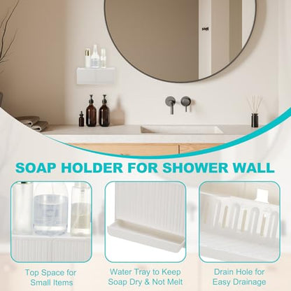 uxcell Soap Holder, 10 x 3.94 x 2 Inches Double Grid Wall Mounted No Drill Soap Dish for Shower, Bathroom & Kitchen - Self Draining Design Keeps Soap Dry (White) - color: White