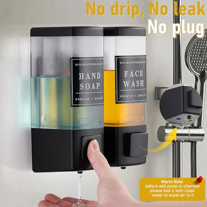 Pollock Shampoo and Conditioner Dispenser 2 Chamber * 500ML | Shower Soap Dispenser Wall Mounted, Body Wash Dispenser No Drill, Refillable Shower Dispenser for Bathroom - color: Blk-zt-53-b2