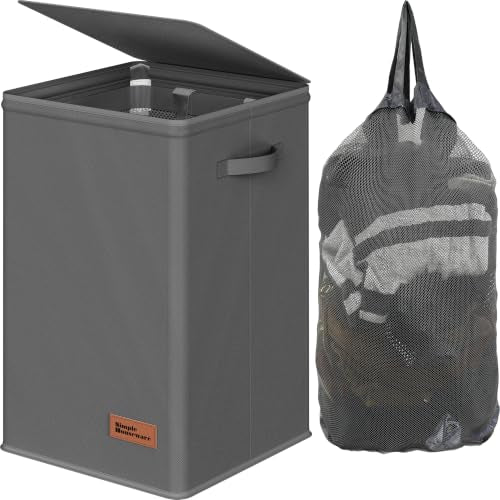 Simple Houseware Foldable Laundry Hamper Basket with Lid and Bag, Dark Gray | Heavy Duty 600D Polyester, Water-Resistant Surface - color: Dark Grey