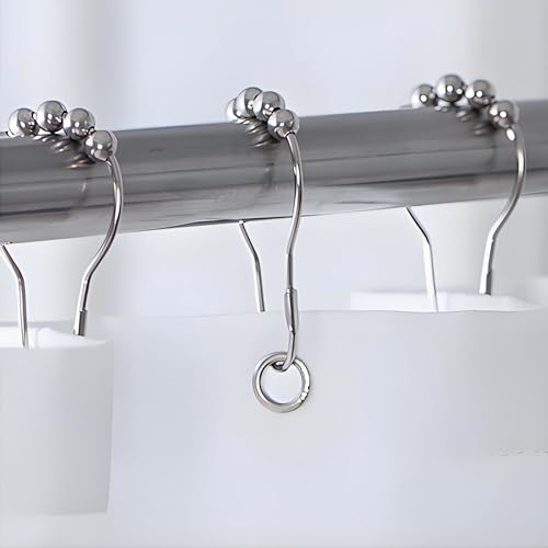 12 PCS Silver Shower Curtain Hooks Rings, Rust-Resistant Metal Double Glide Shower Hooks for Bathroom Shower Rods Curtains, Set of 12 Hooks, Silver - color: Silver