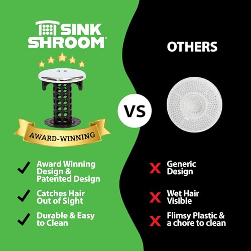 SinkShroom Chrome Edition Revolutionary Bathroom Sink Drain Protector Hair Catcher, Strainer, Snare, Black - color: Black