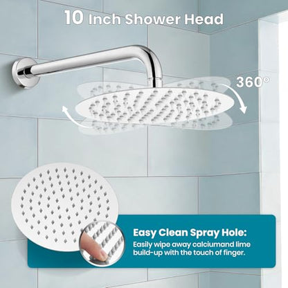 gotonovo Shower Faucet Set with Rough-in Valve Trim Kit,Polish Chrome | 10 Inch Round Rain Showerhead with Handheld Spray,Bathroom Wall Mount Shower System Complete Combo,2-in-1 Diverter,All Metal - color: Chrome