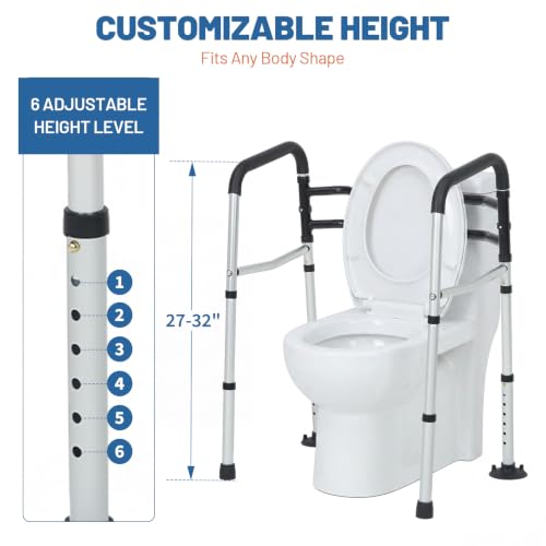 Toilet Safety Rails for Seniors 350 lb, Adjustable Toilet Safety Frame with Handles, Foldable Aluminum Toilet Support Rails, Non-Slip Bathroom Safety Rail for Elderly, Disabled & Limited Mobility - size: Toilet Safety Rails