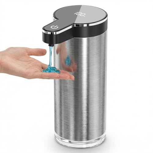 Automatic Liquid Soap Dispenser Touchless, Stainless Steel Hand Soap Dispenser, USB Rechargeable, 4 Adjustable Levels, 11.8oz/350ml for Kitchen and Bathroom (Stainless Steel Black, Liquid) - color: Stainless Steel Black, size: Liquid