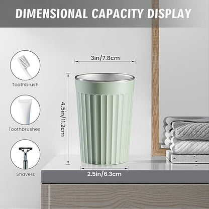 Toothbrush Cup Holder for Bathroom,Reusable Stainless Steel Bathroom Cup | 3"x4.5" Unbreakable Green Bathroom Tumbler Cup ,300ml Easy To Clean Striated Mouthwash Cup - color: Green