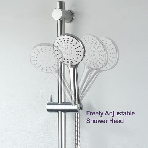 24 Inch Shower Slide Bar with Adjustable Shower Holder Wall Mount Sliding Bar Stainless Steel Wall Mounted Shower Slide Bar with Adjustable Shower Head Holder, Chrome