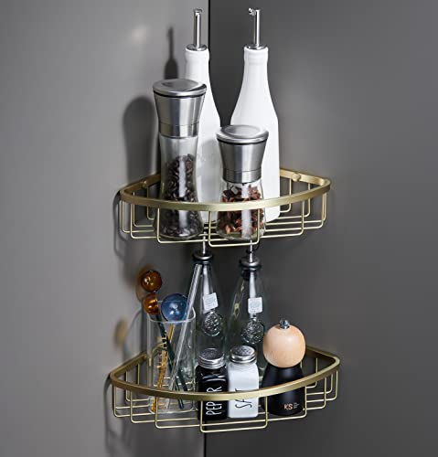 Corner Shower Caddy Organizer, SUS304 Stainless Steel Heavy Duty Rust-Proof Shelf Shampoo Holder, Wall Mounted Storage Rack for Bathroom Kitchen, 2 Packs Brushed Gold - color: 03#Gold, size: 90° Angle 2P