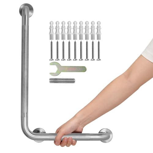 Angled Shower Grab Bar, 16x24 Inch Stainless Steel Bathroom Grab Bar, 1.25" Diameter L-Shaped Brushed Nickel Grab Bars for Bathtubs and Showers, Handicap Shower Grab Bar for Seniors Elderly - size: 16x24 Inch