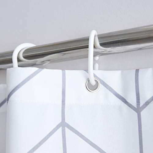 Fabric Shower Curtain or Liner Water Repellent Washable Cloth (Hotel Quality, Friendly, Heavy Weight Hem) with White Plastic Hooks - 72" x 78", Long, White Arrow - color: White Arrow, size: 72"W x 78"L (Pack of 1)