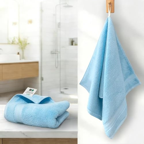 VOOVA & MOVAS Sky Blue Hand Towels 2 Pack, 100% Cotton, 13x29 in | Lightweight, Fast Drying & Absorbent, Built-in Hanging Loop, Ideal for Shower, Gym, Travel & Spa - color: Skyblue