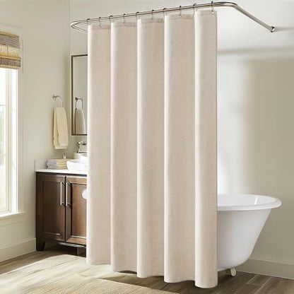 MIULEE W60*L84 Extra Long Linen Shower Curtain Cream Beige 10 Metal Hooks | Washable, Fabric Curtain Set, Waterproof Neutral Thick Cloth Shower Curtain, Bathroom Hotel Bathtub - color: Cream, size: 60"W x 84"L (Pack of 1)
