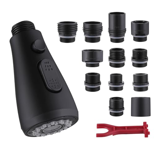 Kitchen Faucet Head Replacement 2 Modes with 12 Adapters, Pull Down Spray Head for Kitchen Faucet, Kitchen Sink Sprayer Replacement Compatible with Moen, American Standard, Kohler Faucets - color: Matte Black-1