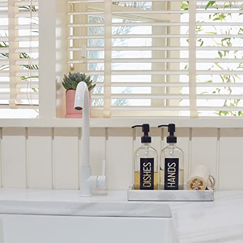 JASAI 2Pack 18OZ Glass Soap Dispenser with Black Hand & Dish Printed Label | Clear Glass Kitchen Soap Dispenser with Rustproof 304 Stainless Steel Pump for Hand Soap & Dish Soap - color: Black With Black Pump