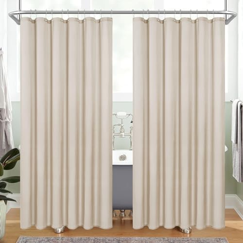 MitoVilla 2 Pack Cream Fabric Shower Curtain Liner - 72" W x 72" H, Beige Shower Curtain or Liner for Modern Neutral Hotel Bathroom Decor, Waterproof Cloth & Machine Washable - color: Fabric - Cream, size: 72"W x 72"L (Pack of 2)