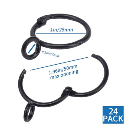 Openable Curtain Rings with Eyelets, 1inch Heavy Duty Rustproof Metal Drapery Rings,Shower Curtain Rings 24pcs Black Zocang - color: Black, size: 1inch Inside Diameter