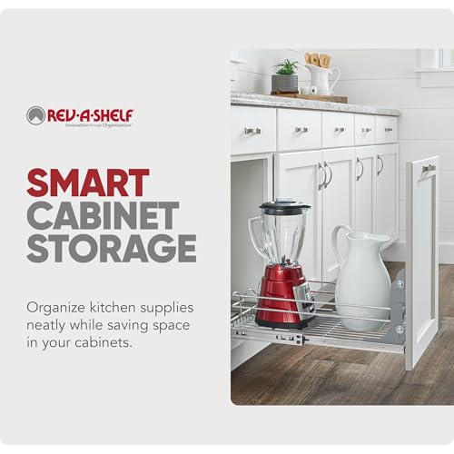 Rev-A-Shelf Steel Wire Pullout Drawer Organizer Shelf for Kitchen Cabinets, Slide Out Storage Basket, Min Opening Width of 11.5" W, 12" x 22", 5WB1-1222CR-1 - size: 12" W x 22"D, style: Single Tier