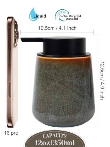 INGOFIN Ceramic Lotion Dispenser - 12 oz Refillable Hand Soap Dispenser Bathroom, Modern Liquid Dispenser with Pump, Dish Soap Dispenser for Kitchen,Kiln-Glazed Blue-Green - color: Blue Green
