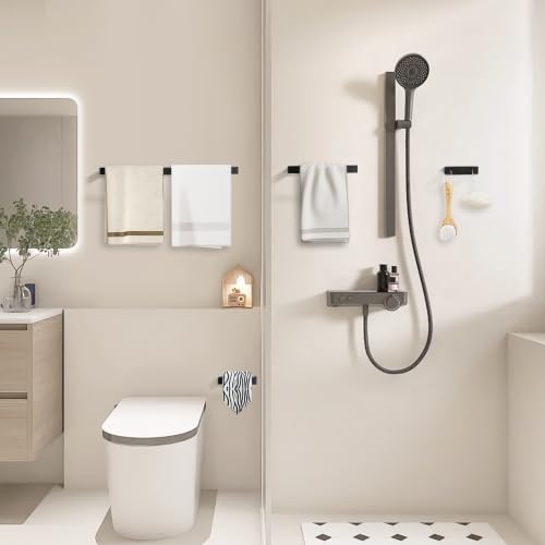 YACVCL 4-Piece Matte Black Bathroom Hardware Accessories Set, Bath Towel Bar Set SUS304 Stainless Steel, Round Towel Racks for Bathroom Wall Mounted - color: Matte Black