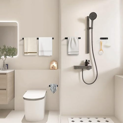 YACVCL 4-Piece Matte Black Bathroom Hardware Accessories Set, Bath Towel Bar Set SUS304 Stainless Steel, Round Towel Racks for Bathroom Wall Mounted - color: Matte Black