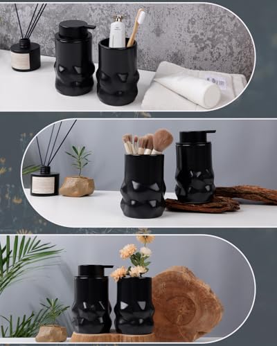 BosilunLife Hand Soap Dispenser - Foam Soap Dispenser Bathroom Ceramic Dish Liquid Soap Dispenser for Kitchen, Bathroom Countertop Soap Dispensers (Black-Foam-Sculpt) - color: Black-foam-sculpt