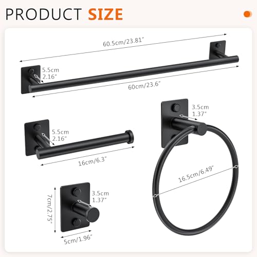 5 Pieces Bathroom Hardware Accessories Set Matte Black Towel Bar Set Stainless Steel Wall-Mounted 23.6 Inch Towel Holder - color: Matte Black