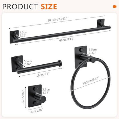 5 Pieces Bathroom Hardware Accessories Set Matte Black Towel Bar Set Stainless Steel Wall-Mounted 23.6 Inch Towel Holder - color: Matte Black