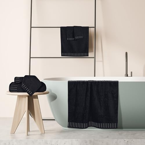 Ultra Soft 6 Pack Cotton Towel Set, Contains 2 Bath Towels 28x55 inch, 2 Hand Towels 16x24 inch & 2 Wash Cloths 12x12 inch, Ideal Everyday use, Compact & Lightweight - Black - color: Black, size: 6 Pack Set