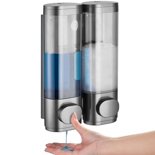 Pollock Shampoo and Conditioner Dispenser 2 Chamber No Drill | Shower Soap Pump Dispenser Wall Mounted,Body Wash Dispenser,Shower Gel Shampoo Holder for Bathroom Accessories, (Gun 2) - color: Gun 2