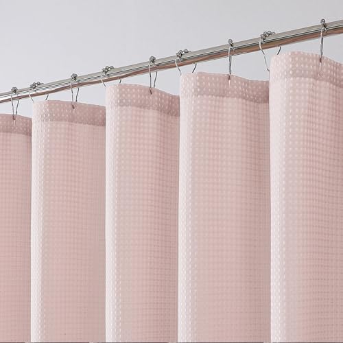 Blush Shower Curtain, Stall Small Waffle Weave Heavy Fabric Shower Curtains for Narrow Size Bathroom, Waterproof Soft Hotel Spa Luxury Bath Curtain Set, Machine Washable, Blush, 36x72 Inch - color: Blush, size: 36"W x 72"L (Pack of 1)