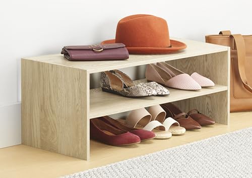Whitmor Wood Stackable 2-Shelf Shoe Rack, White Oak, 31 inches - color: Light Brown, size: 31 INCH