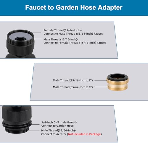 Hibbent Faucet Adapter Kit, Swivel Aerator Adapter to Connect Garden Hose - Multi-Thread Kitchen Sink Faucet to Garden Hose Adapter 3/4 Inch - Matte Black - color: Matte Black, style: Swivel Garden Hose Adapter