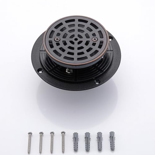 RANDOM Round Shower Drain SUS304 Stainless Steel Oil Rubbed Bronze Shower Drain 4 inch with Adjustable PVC Base Flange,Shower Floor Drain with Removable Cover Grid Grate - color: A-oil Rubbed Bronze-4″ Round With Base Flange